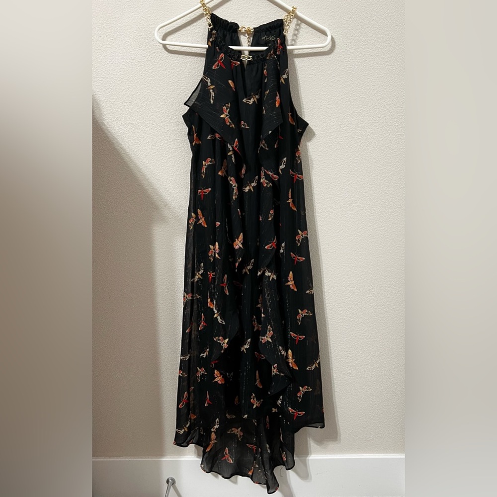 Thalia Sodi Hi-Lo Dress (black print)